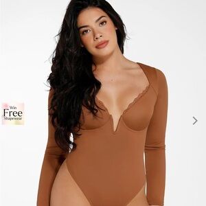 Popilush Brown Long Sleeve Bodysuit